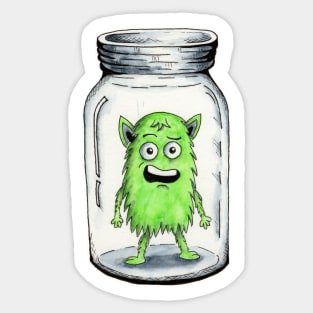 Green Fuzz Confused Monster in a Jar Sticker